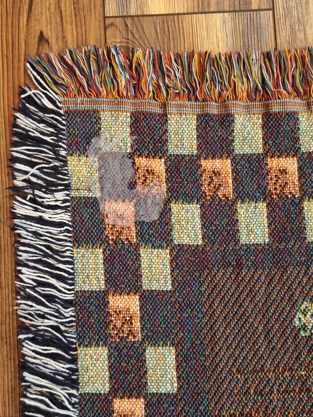Vtg Four Seasons Woven Tapestry Throw Blanket With Fringe 50x60 Country Cottage